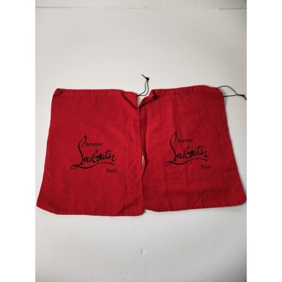 Christian Louboutin Cloth Dust Bag Red Black Lettering Drawstring 15 X 11 - Picture 1 of 4